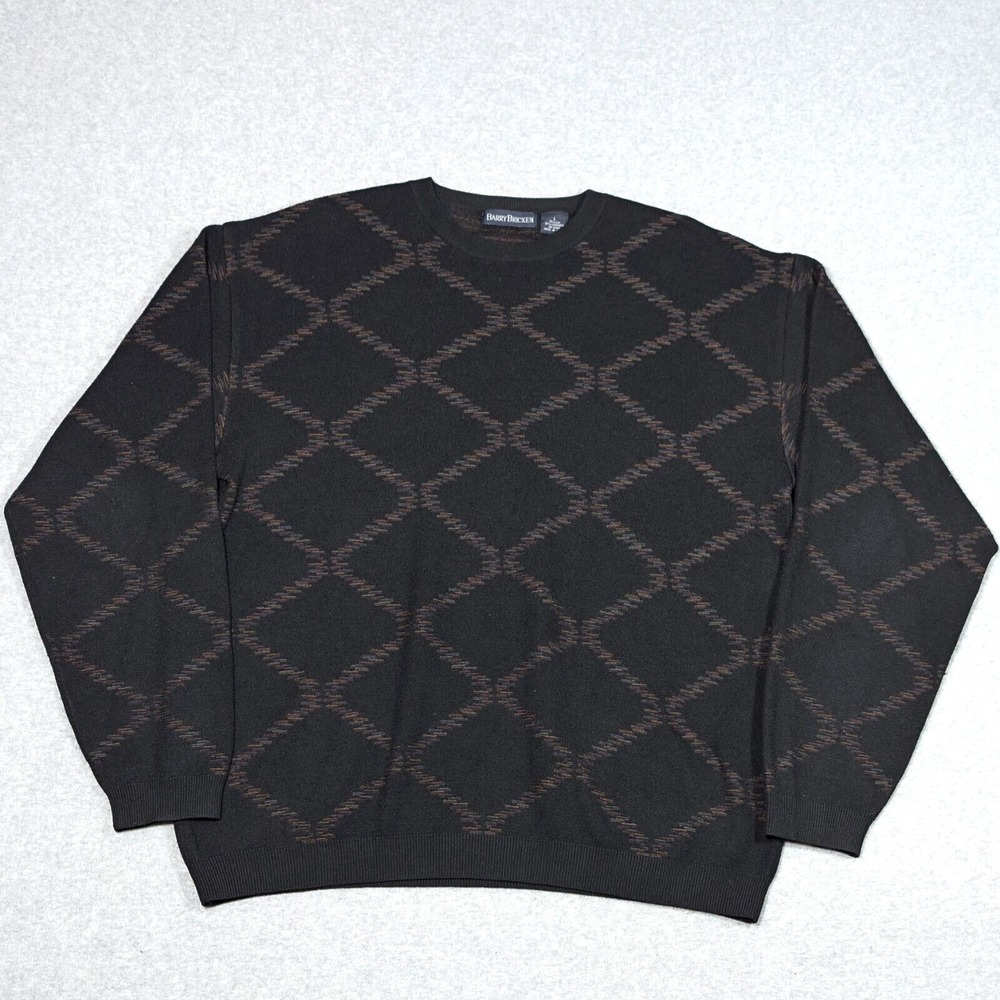Barry Bricken Silk Cashmere Sweater Mens Large Round Neck Diamond Pattern
